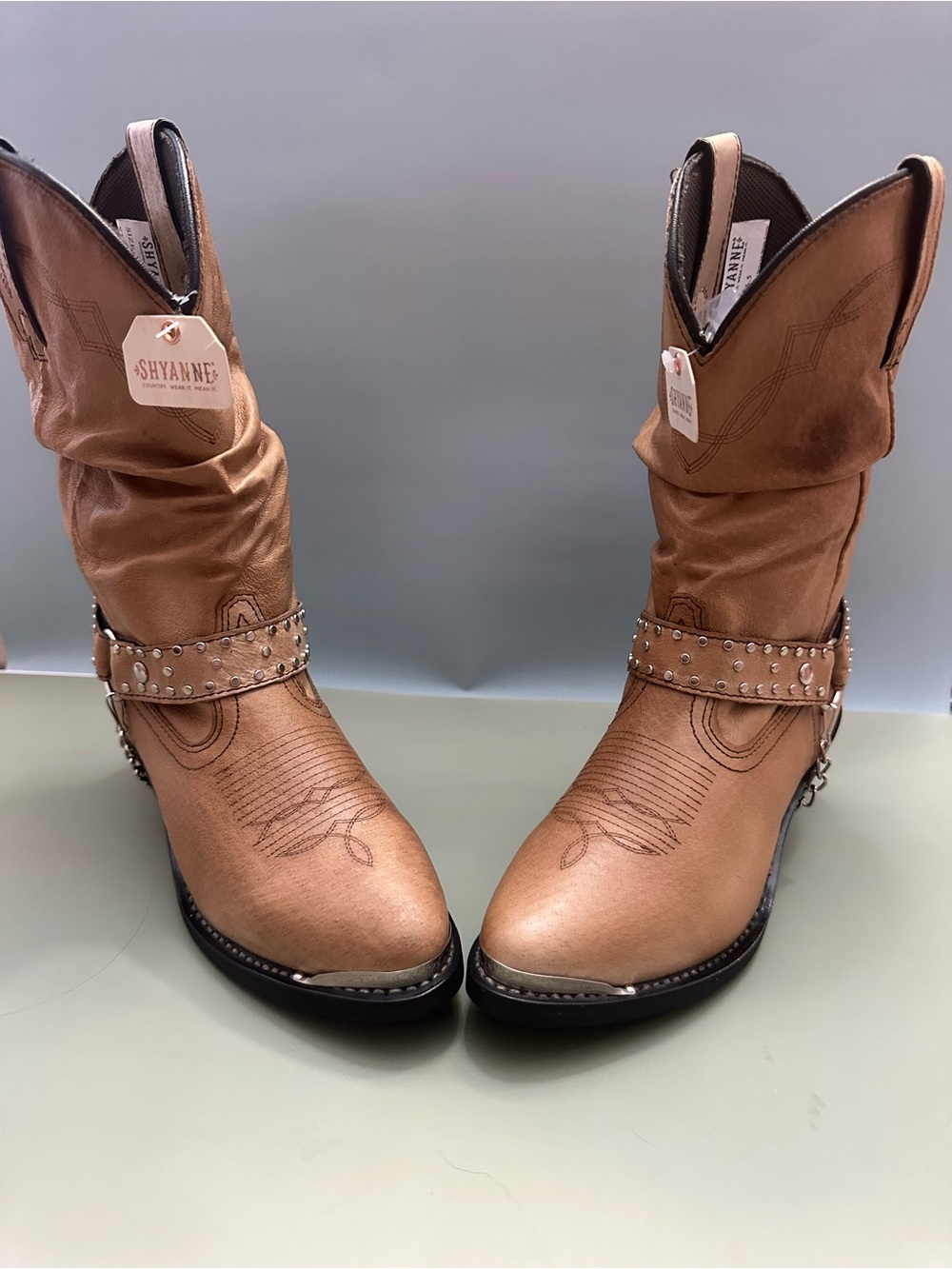 Shyanne Women’s Tan Studded Western Mid-Calf Boots